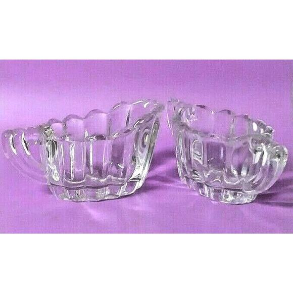 Heisey Crystolite Creamer & Sugar Bowl Set Vintage Clear Glass Ribbed Pattern - Picture 8 of 10